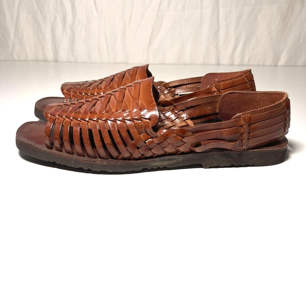 Sunsteps Hand Woven Barclay Huarache Open Toe Brown Leather Sandal Mens 9 - Picture 2 of 13
